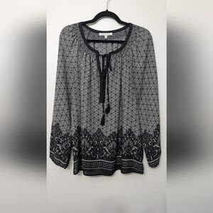 Daniel Rainn Black and White Printed Peasant Blouse
